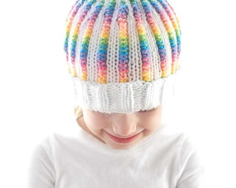 Rainbow Rib Hat KNITTING PATTERN / Rainbow Pattern / Rainbow Hat Knitting Pattern / Ribbed Hat Knitting Pattern