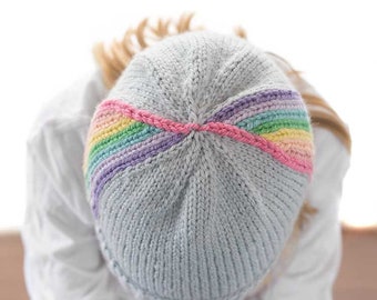 Rainbow Twirl Hat KNITTING PATTERN / Rainbow Pattern / Rainbow Hat Knitting Pattern/ / Rainbow Stripe Pattern / Rainbow Stripe Hat