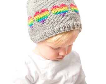 Rainbow Heart Hat KNITTING PATTERN / Heart Hat Pattern / Valentine Hat / Heart Hat Pattern / Rainbow Heart / Gay Pride Hat / Rainbow Baby