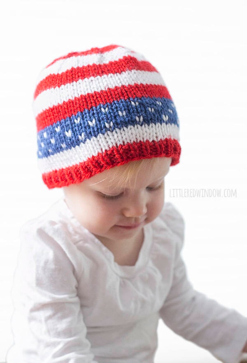 4th of July Baby Hat KNITTING PATTERN / American Flag Hat / Patriotic Baby Hat / First Fourth of July / My First Fourth / 4th of July Outfit image 3