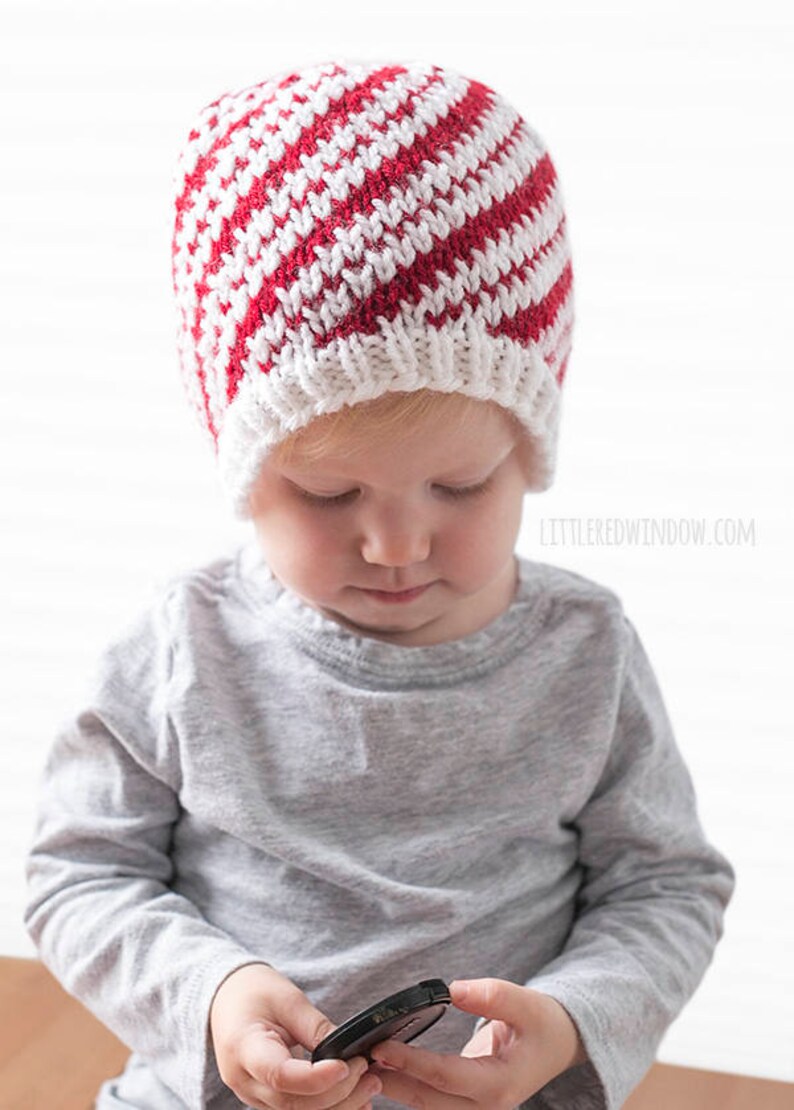 Baby Candy Cane Hat KNITTING PATTERN / Candy Cane Pattern / Fair Isle Pattern / Candy Cane Baby Hat / Striped Hat Pattern / Candy Canes image 6