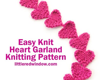 Easy Knit Heart Garland KNITTING PATTERN / Knit Heart Shape Pattern / Valentine's Day Knitting Pattern / Heart Shape Knitting Pattern