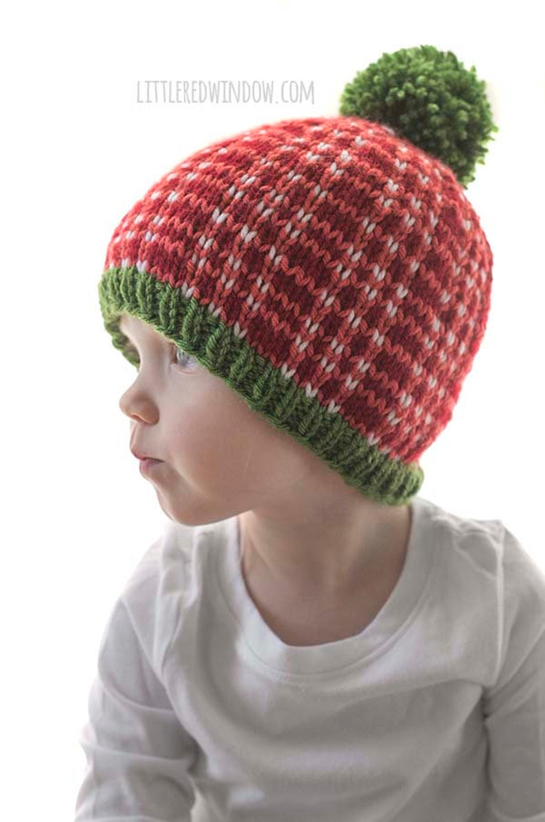 Christmas Plaid Hat KNITTING PATTERNS Save 33% / Plaid Hat Pattern/Christmas Hat Baby/Knit Hat Pattern/My First Christmas/Knit Christmas Hat image 6