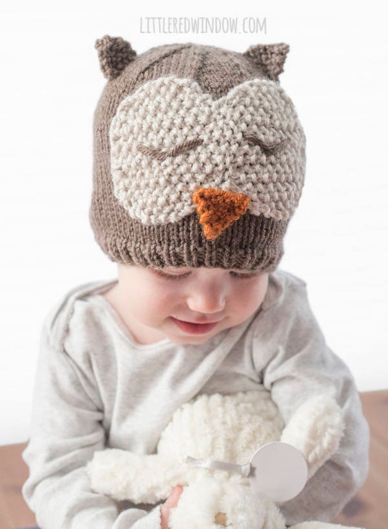 Owl Hat KNITTING PATTERN / Owl Hat Pattern / Knit Owl Hat Pattern / Knit Owl Hat / Sleepy Owl Hat / Owl Hat Baby / Baby Owl Beanie / Owl Hat image 2