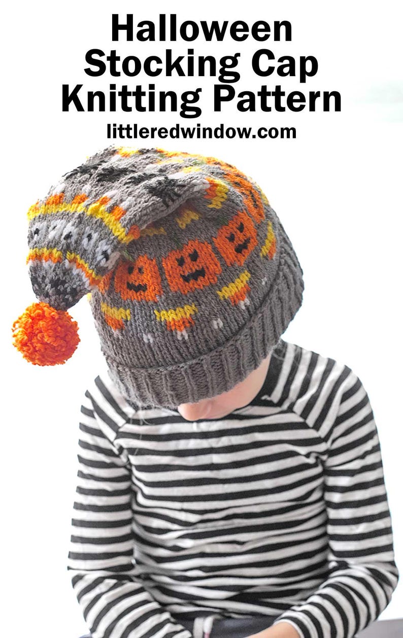 Stocking Cap Pattern Halloween Stocking Cap KNITTING PATTERN / Halloween Hat Pattern ...