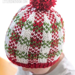 Christmas Plaid Hat KNITTING PATTERNS Save 33% / Plaid Hat Pattern/Christmas Hat Baby/Knit Hat Pattern/My First Christmas/Knit Christmas Hat image 10