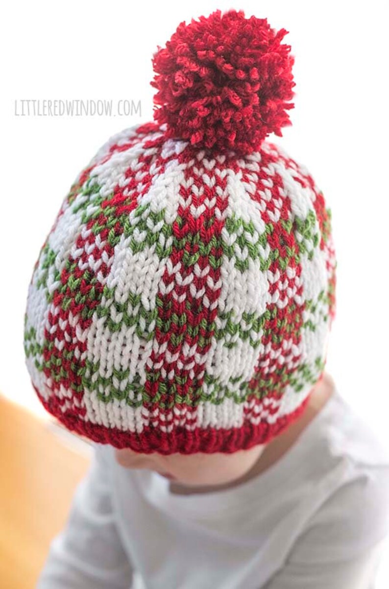 Christmas Plaid Hat KNITTING PATTERNS Save 33% / Plaid Hat Pattern/Christmas Hat Baby/Knit Hat Pattern/My First Christmas/Knit Christmas Hat image 10