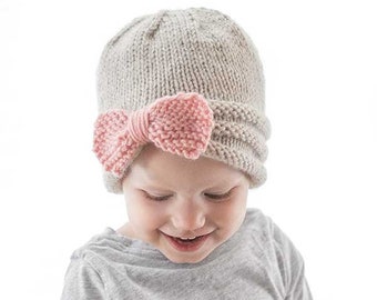 Gathered Bow Hat KNITTING PATTERN // Knit Bow Pattern  //   Hat with Bow Knitting Pattern