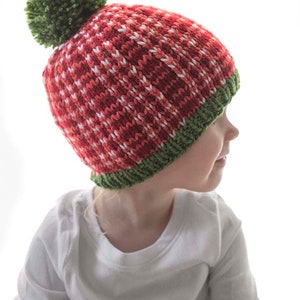 Christmas Plaid Hat KNITTING PATTERNS Save 33% / Plaid Hat Pattern/Christmas Hat Baby/Knit Hat Pattern/My First Christmas/Knit Christmas Hat image 5