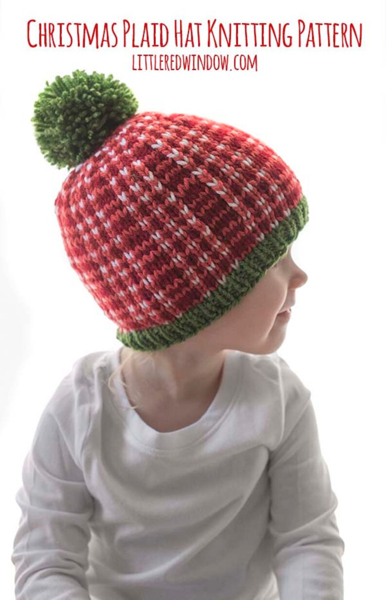 Christmas Plaid Hat KNITTING PATTERNS Save 33% / Plaid Hat Pattern/Christmas Hat Baby/Knit Hat Pattern/My First Christmas/Knit Christmas Hat image 5
