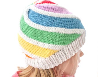 Solid Rainbow Swirl Hat KNITTING PATTERN / Rainbow Pattern / Rainbow Hat / Swirl Hat Pattern/ Rainbow Stripe Pattern / Rainbow Stripe Hat