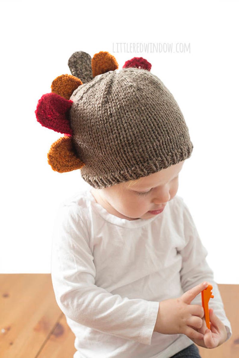 Thanksgiving Turkey Hat KNITTING PATTERN pour bébés et tout-petits / Turkey Hat Pattern / Newborn Turkey Hat /1st Thanksgiving/Knit Turkey Hat image 4