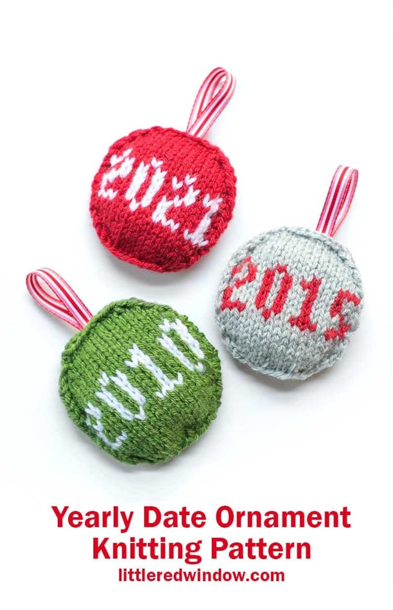 Yearly Date Ornament KNITTING PATTERN / Knit Ornament Pattern/ Christmas Ornament with Date Knitting Pattern / image 1