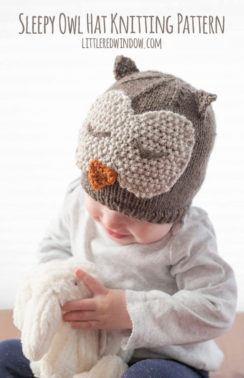 Owl Hat KNITTING PATTERN / Owl Hat Pattern / Knit Owl Hat Pattern / Knit Owl Hat / Sleepy Owl Hat / Owl Hat Baby / Baby Owl Beanie / Owl Hat image 1