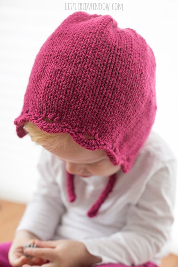 Scalloped Edge Baby Bonnet KNITTING PATTERN / Baby Bonnet