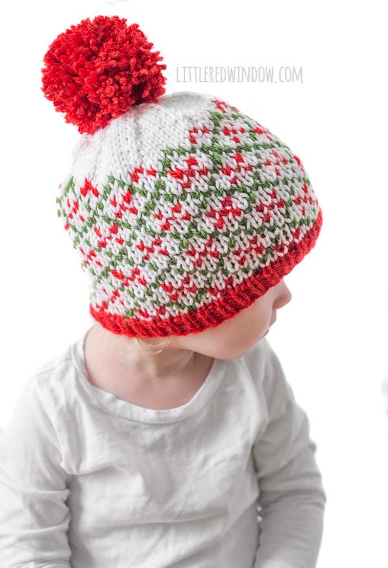 Christmas Plaid Hat KNITTING PATTERNS Save 33% / Plaid Hat Pattern/Christmas Hat Baby/Knit Hat Pattern/My First Christmas/Knit Christmas Hat image 3