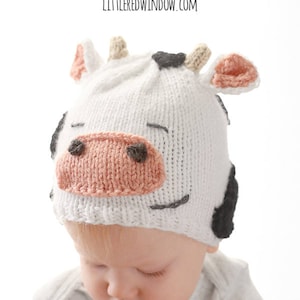 Cow Hat KNITTING PATTERN / Knit Cow Hat Pattern / Cow Hat For Baby / Cow Baby Outfit / Newborn Cow Hat / Baby Cow Hat / Cow Baby Hat image 1