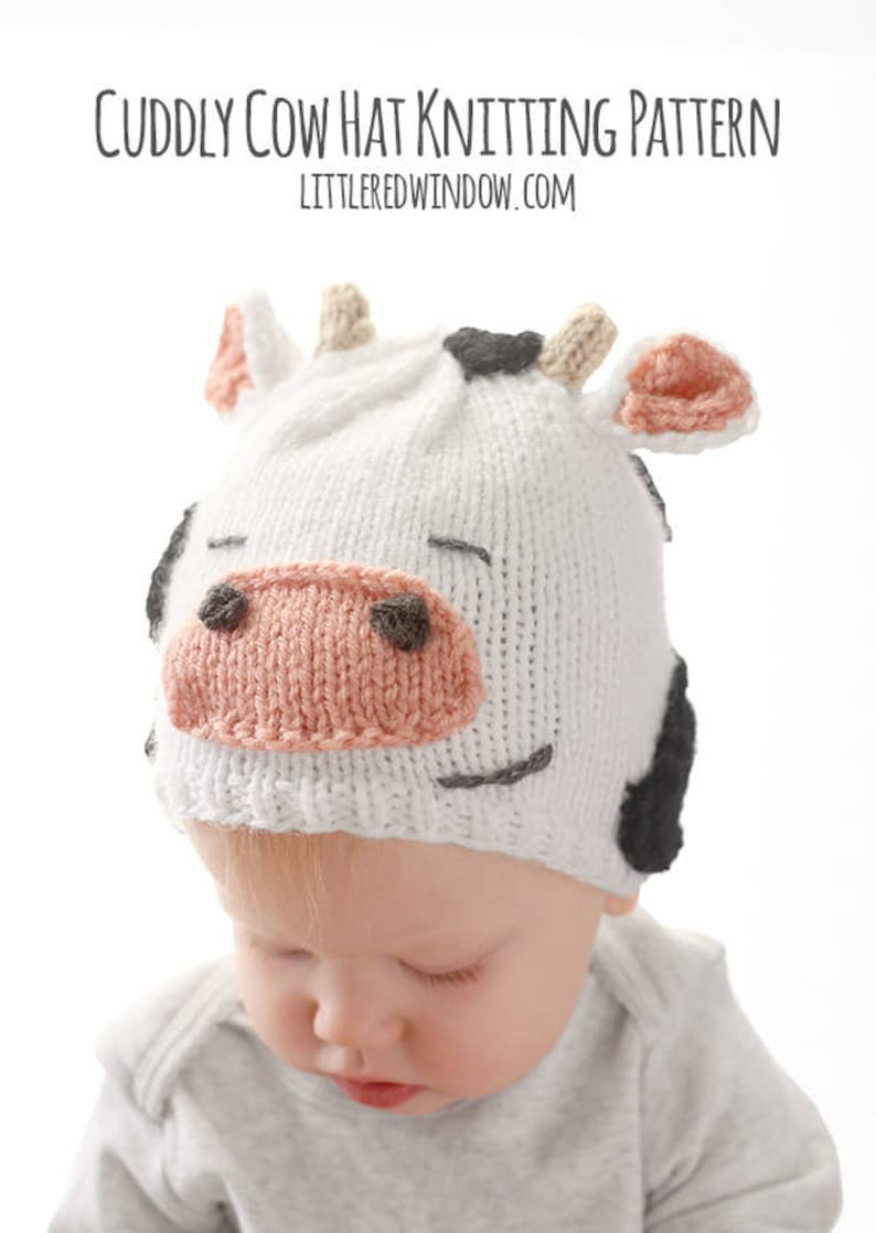 Cow Hat KNITTING PATTERN / Knit Cow Hat Pattern / Cow Hat For Baby / Cow Baby Outfit / Newborn Cow Hat / Baby Cow Hat / Cow Baby Hat image 1