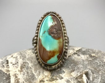 Size 7 Vintage Old Pawn Navajo Sterling Silver Ring w BEAUTIFUL Royston Turquoise & Teensy Tiny Raindrops!