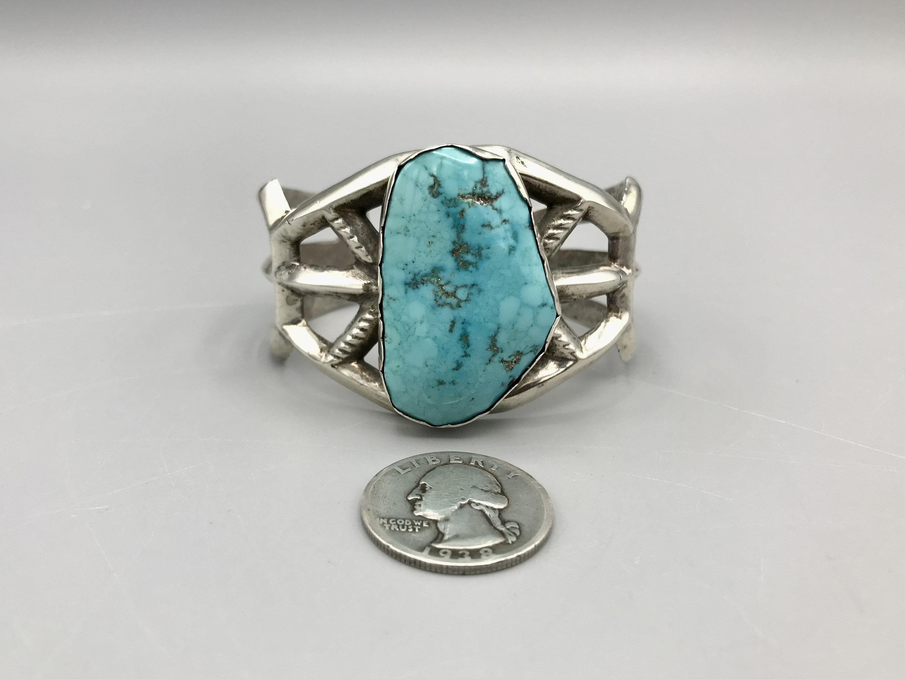 76g Vintage Navajo Sand Cast Sterling Silver Cuff Bracelet W