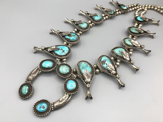 Jewelry, Vtg Native American Sterling Silver Turquoise Squash Blossom  Feather Pendant