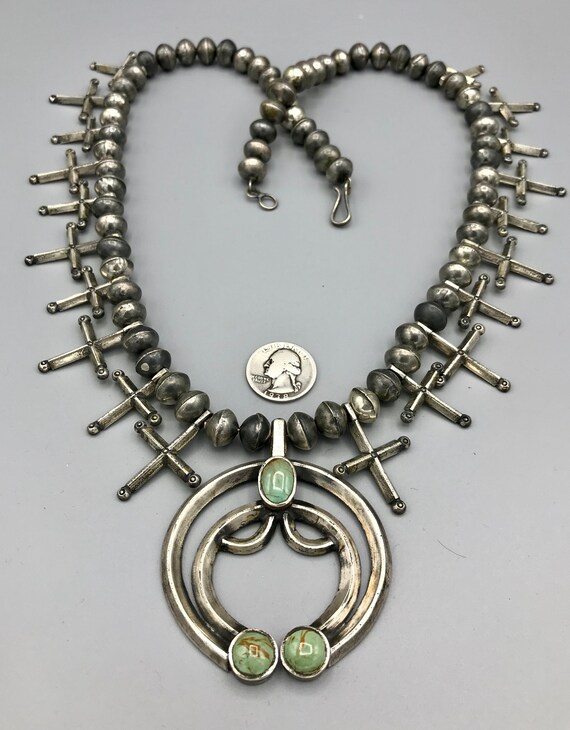 Important 'Hand Wrought Hogan Native American Jewelry Silver' Vintage Navajo Bisbee Turquoise Neckalce Important 'Hand Wrought Hogan Native American Jewelry Silver' Vintage Navajo Bisbee Turquoise Neckalce