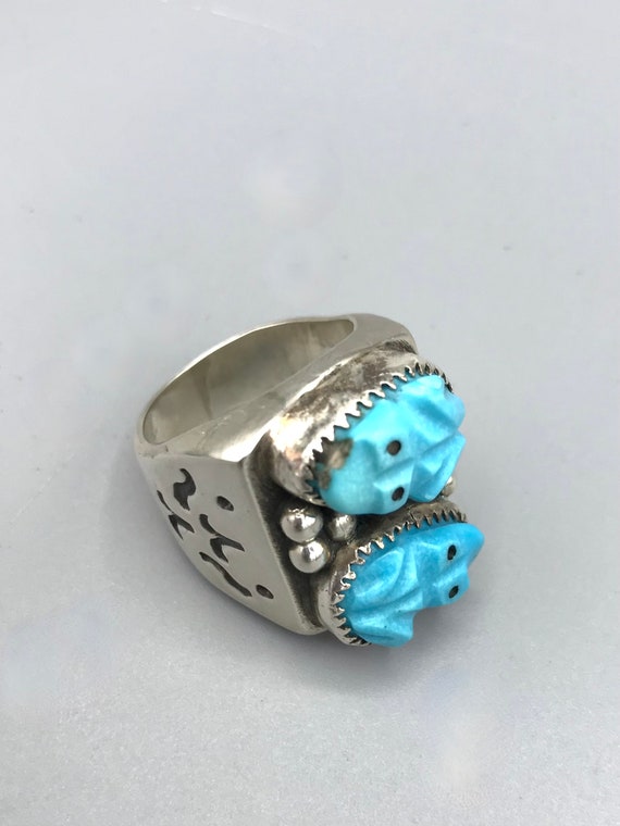 Fabulous Native American Navajo Morenci Turquoise Sterling Silver Toad Ring Fabulous Native American Navajo Morenci Turquoise Sterling Silver Toad Ring