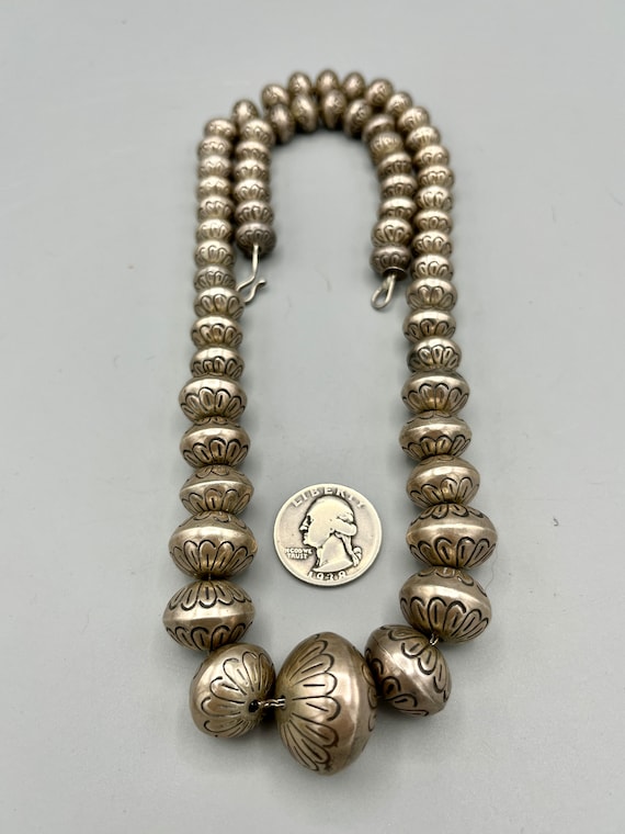 VINTAGE STAMPED STERLING SILVER BEAD NECKLACE BY MARTHA WILLETO – NAVAJO –  Sun Country Traders