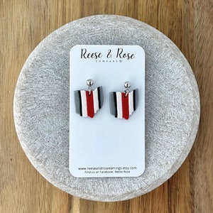 Ohio State Buckeyes Clay Earrings / Go Bucks Football / OSU jewelry / Scarlet, grey, white