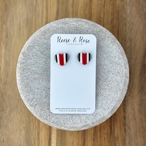 Ohio State Buckeyes Clay Stud Earrings / Go Bucks Football / OSU jewelry / Scarlet, grey, white