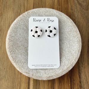 Soccer Ball Stud Earrings / Polymer Clay Futbol Earrings / Soccer Mom Jewelry / Nickel Free / Hypoallergenic / Stainless Steel