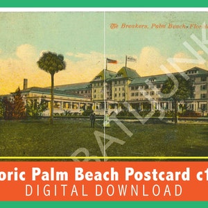 1900 Old Florida postal Palm Beach vintage >>digital download<< The Breakers Hotel Palm Beach fundado por Henry Flagler en la década de 1890.