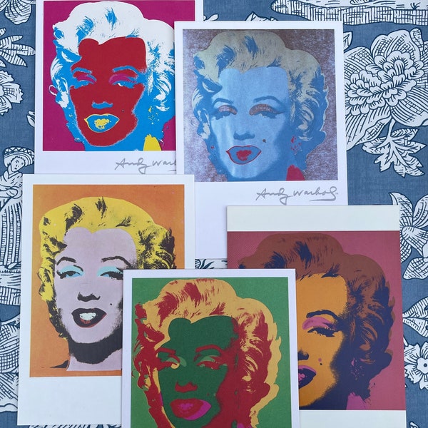 Vtg 80s Warhol "Marilyn" postcards 1980s, from 1960s work, official merch, unused VG, colors, Monroe, Andy Warhol, USA collector, pop art