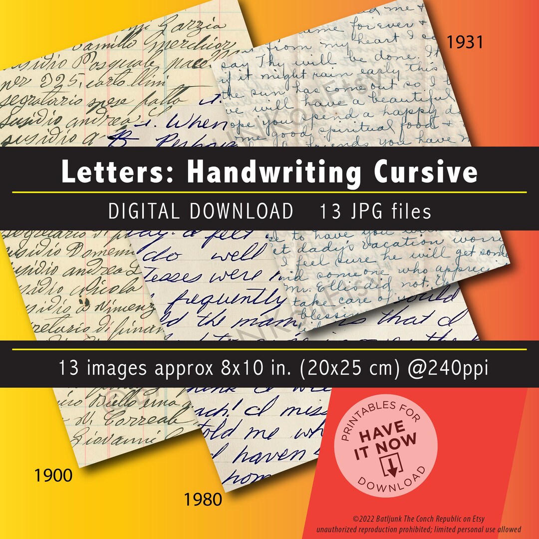 Vintage Cursive Handwriting Ephemera: 20th Century Letters (digital ...
