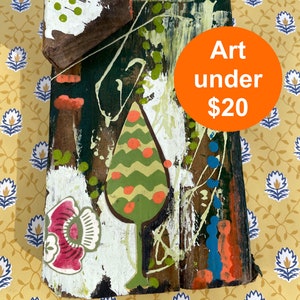 Savannah original art, mixed media small artwork affordable, decoupage wood wallpaper paint salvage little souvenir piece of Savannah 128