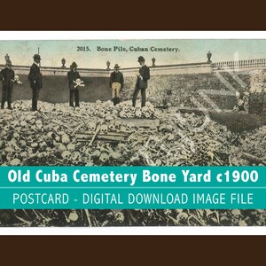 Cimitero del vecchio cimitero di Cuba circa 1900 cartolina macabra Cuba >>solo download digitale<< Cuba vieja, teschi di pile di ossa cementario, immagine unica!