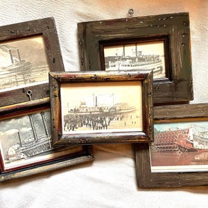 Framed Riverboat Postcard Prints | 1940s Originals | Mississippi & Ohio Steamboats | Vintage Nautical Decor | New Orleans Sold Separately