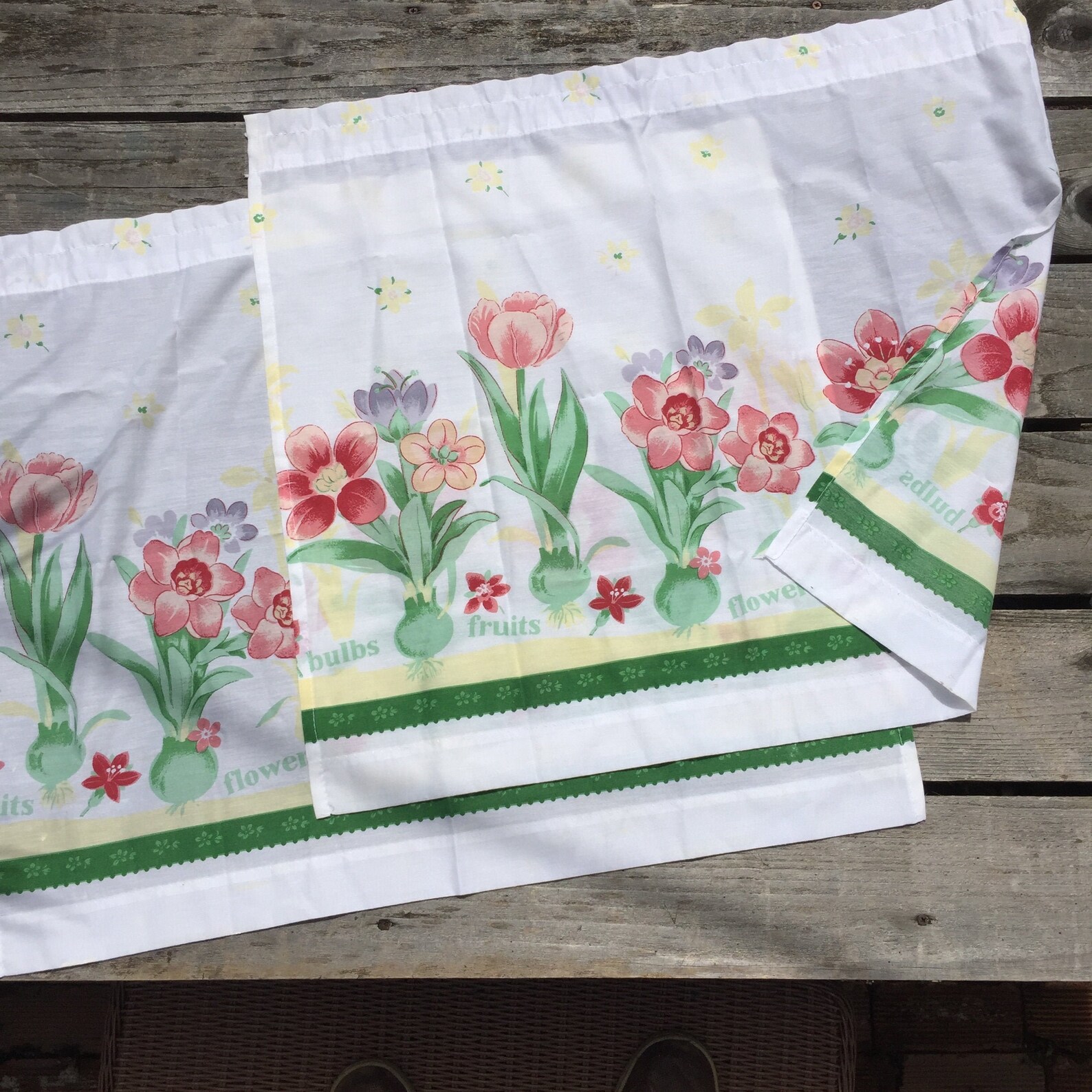 Vtg Küchenvorhang Paar Blumen blumen grün rosa gelb 24 h x 30 | Etsy