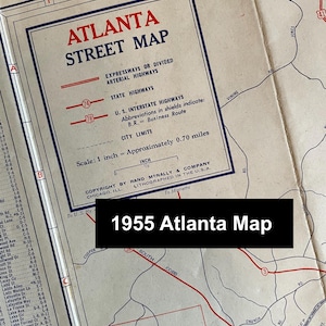 Vtg 1955 Atlanta Georgia Karte Stadt Straßen Rahmen Wand Kunst Geographie Straße historische Original Vintage alte Ephemera Trust Co Bank 2 Farbe