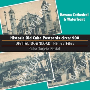 3 vieilles cartes postales de Cuba vers 1900 téléchargement numérique, images imprimables, cathédrale, quai, navires, front de mer, scènes de la Havane, vtg haute résolution