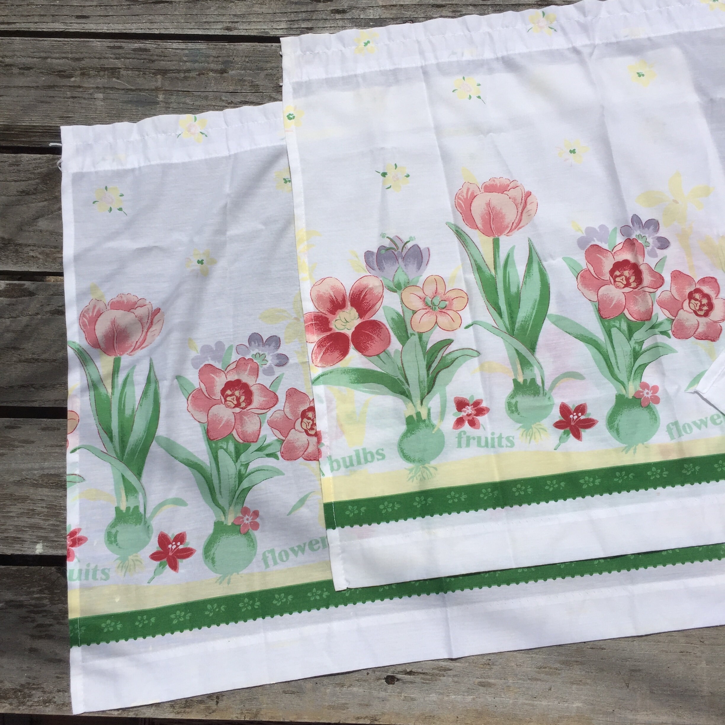 Vtg Küchenvorhang Paar Blumen blumen grün rosa gelb 24 h x 30 | Etsy