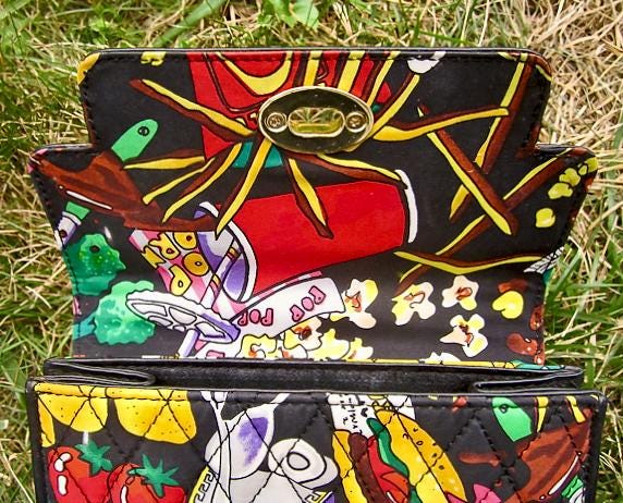 Whimsical Vintage 1980's Nicole Miller Bag Made of Black Leather W