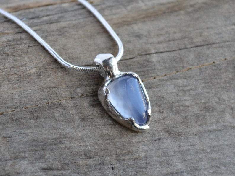 Ellensburg Blue Agate Pendant in Sterling Silver Handmade