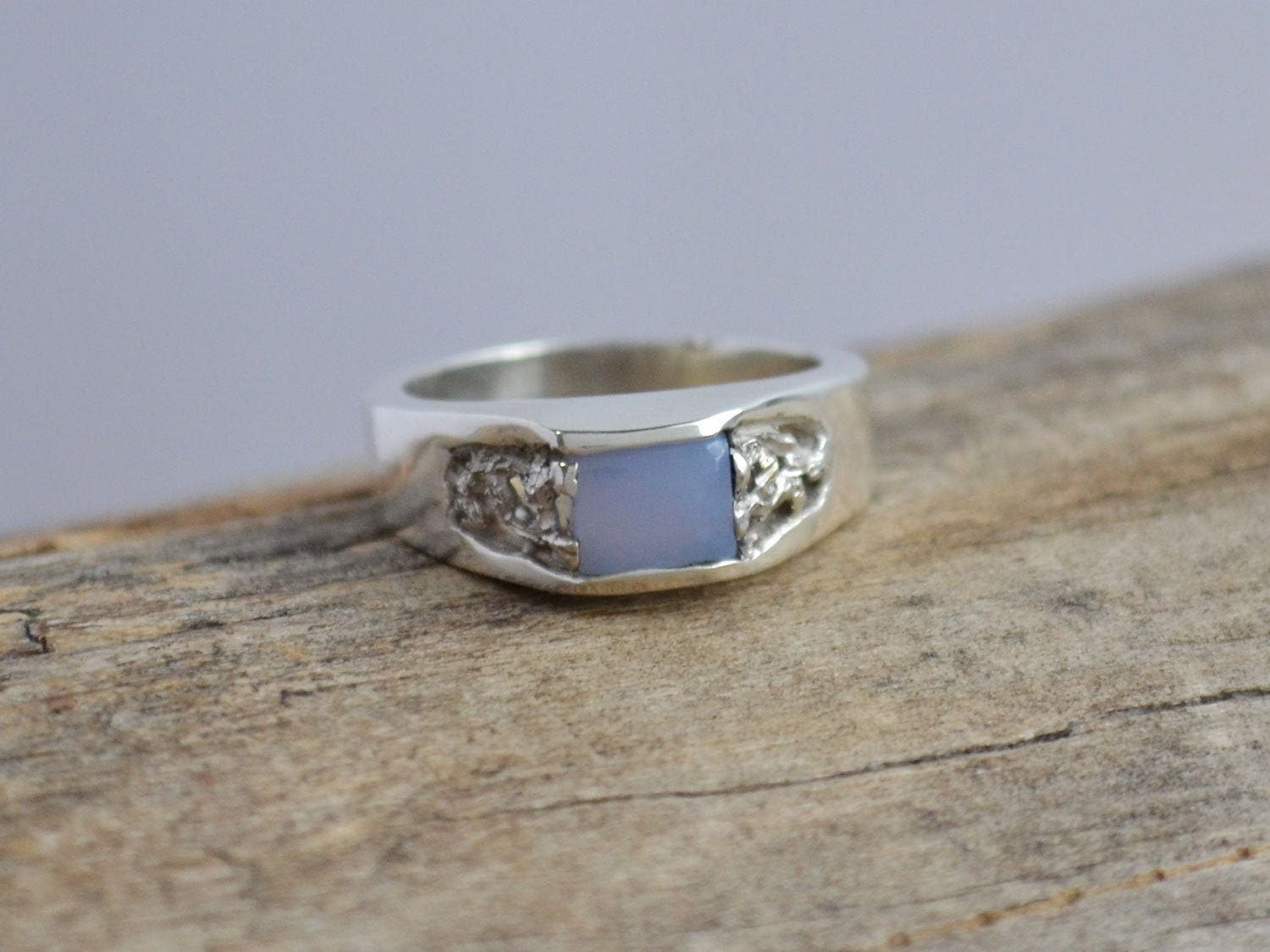 Ellensburg Blue Agate Men's Ring in Sterling Silver, Handmade Nature