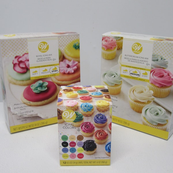 Wilton Buttercream & Royal Frosting Mixes Plus 23-Piece Set of Icing Colors