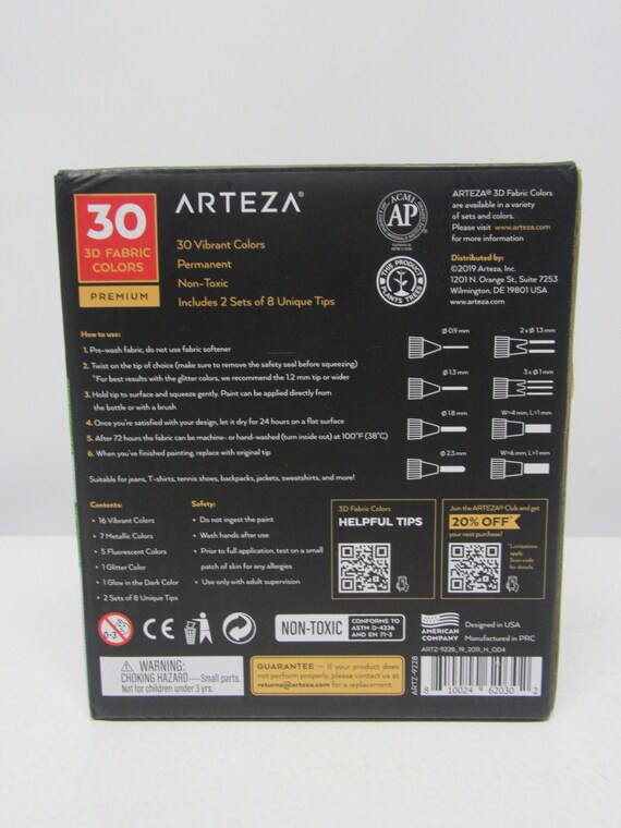 ARTEZA Arteza 3d Metallic Fabric Paint, Glitter and Glow Colors