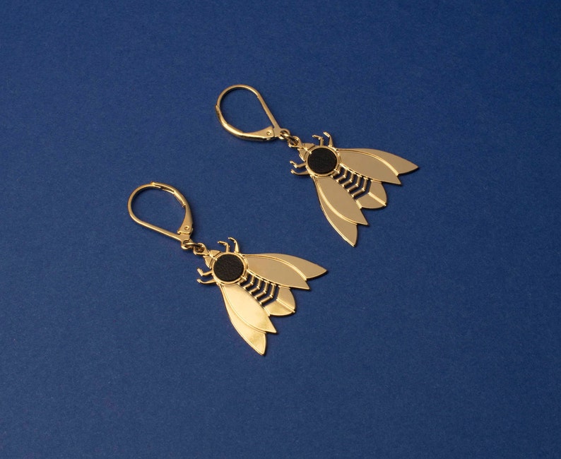 Insecte formica earrings. Jewelry designed and made in Paris/France. Totally handmade. 24k gold. Elegant Wedding image 2