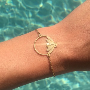 minimalist insect bracelet. 24k gold filled insect art deco design. French jewelry made in Paris. Retro style. Handmade.
