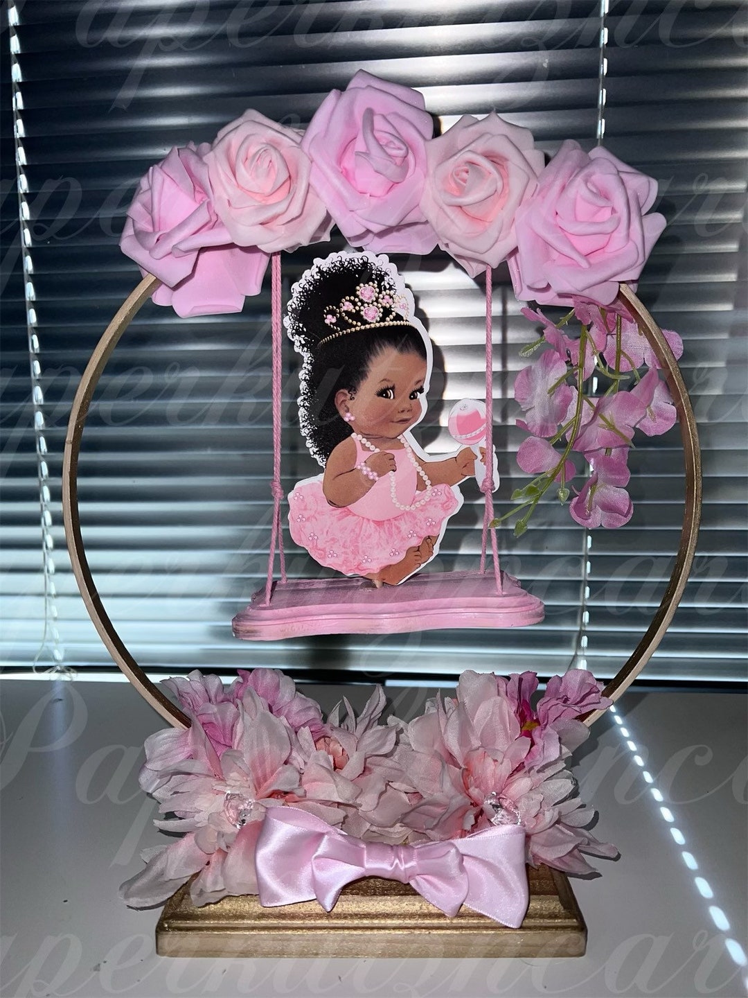 Afro Puff Baby Girl Swing Centerpiece, Baby Shower, Birthday Royal Baby
