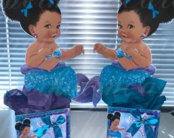 Baby shower birthday mermaids   centerpieces afro puff   turquoise purple teal lavender baby shower birthday party